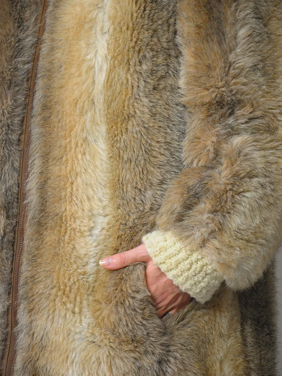 1970's Hooded Faux Fur Coat