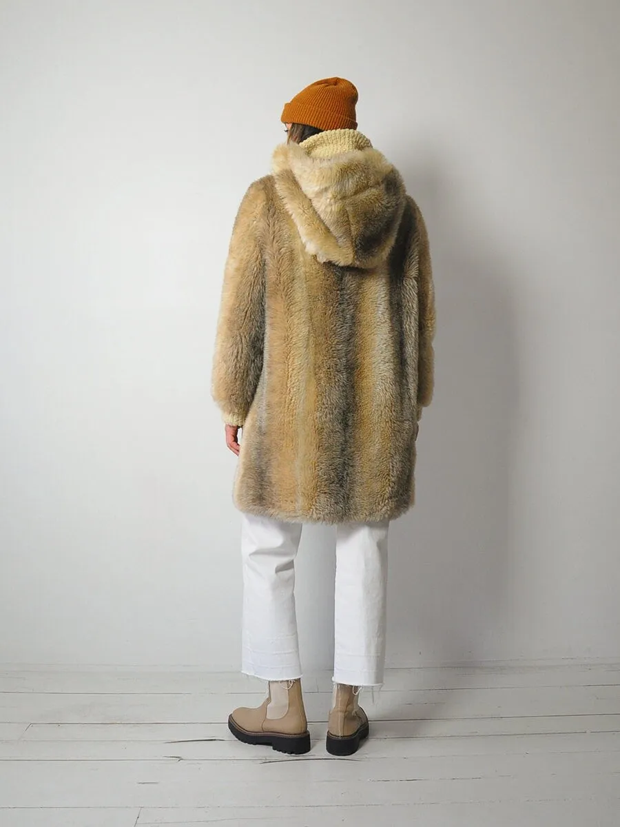 1970's Hooded Faux Fur Coat