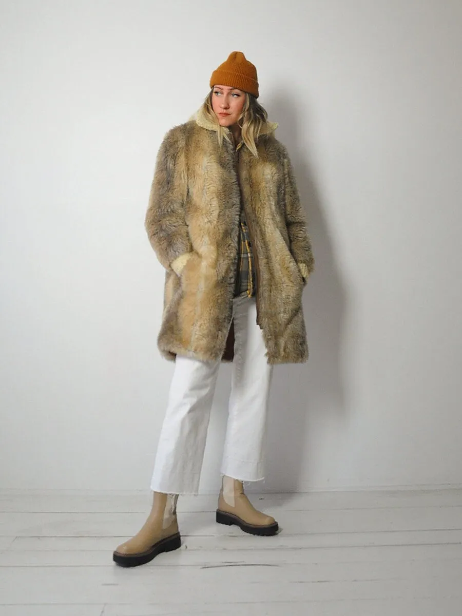 1970's Hooded Faux Fur Coat