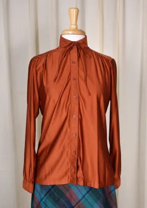 1970s Shimmery Rust Tie Blouse