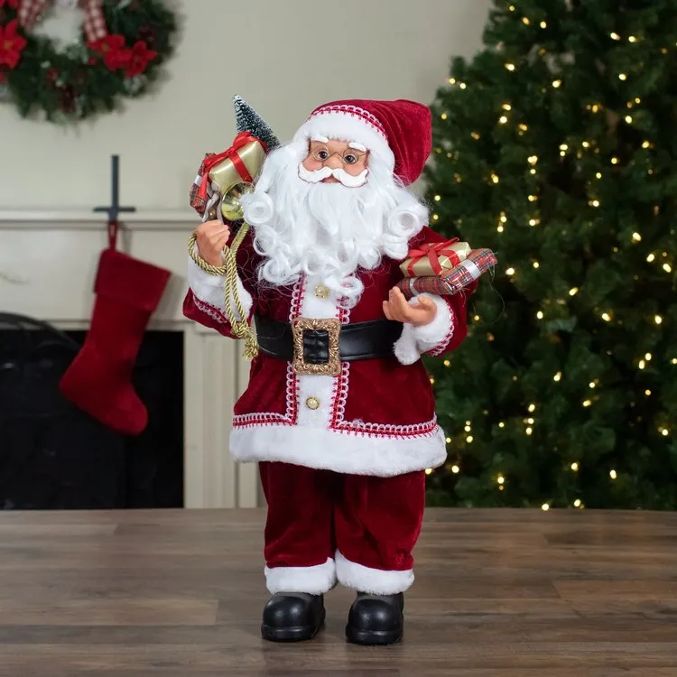 2' Standing Curly Beard Santa Christmas Figurine with Presents