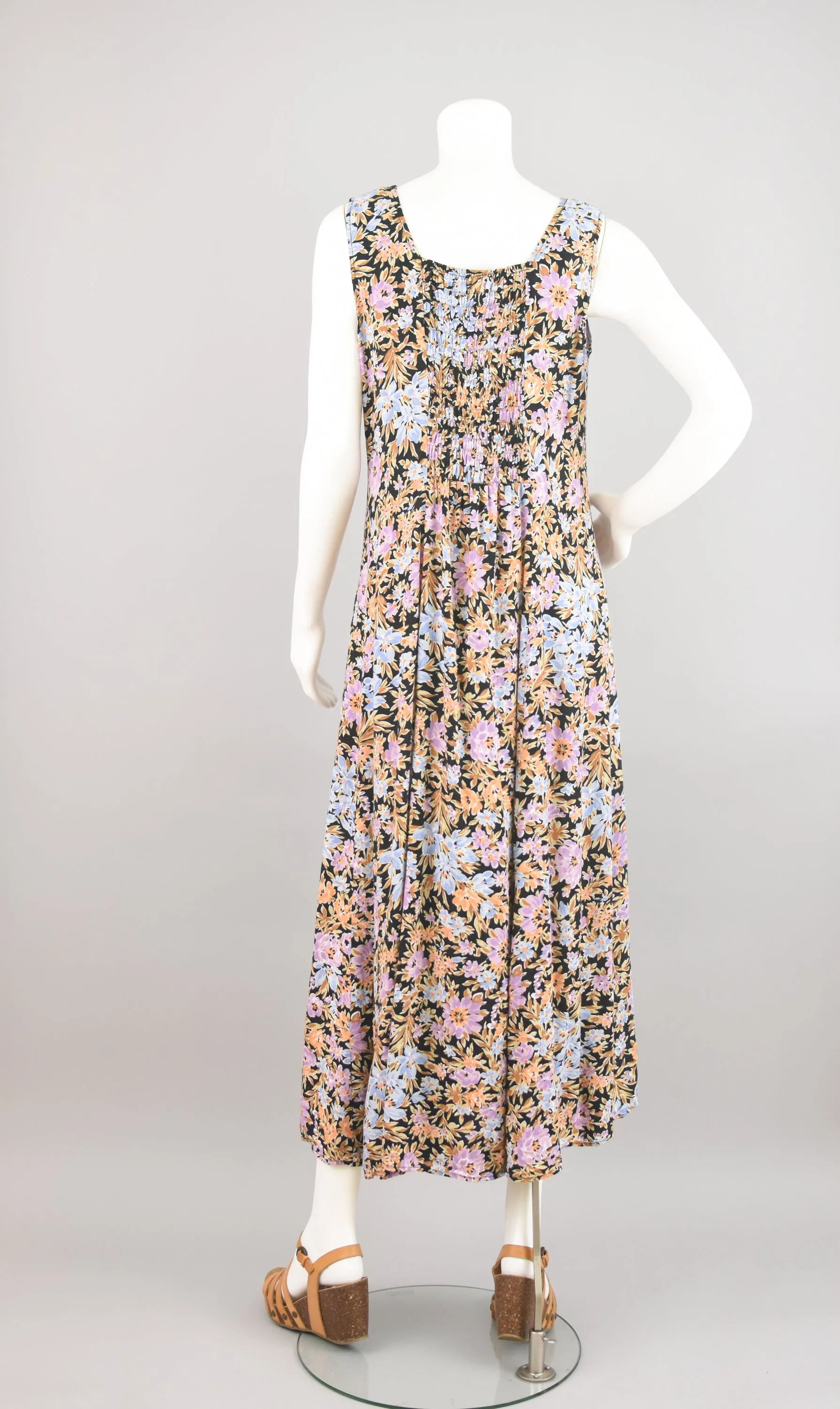90s Black Floral Button Down Dress, Women's Small - Medium