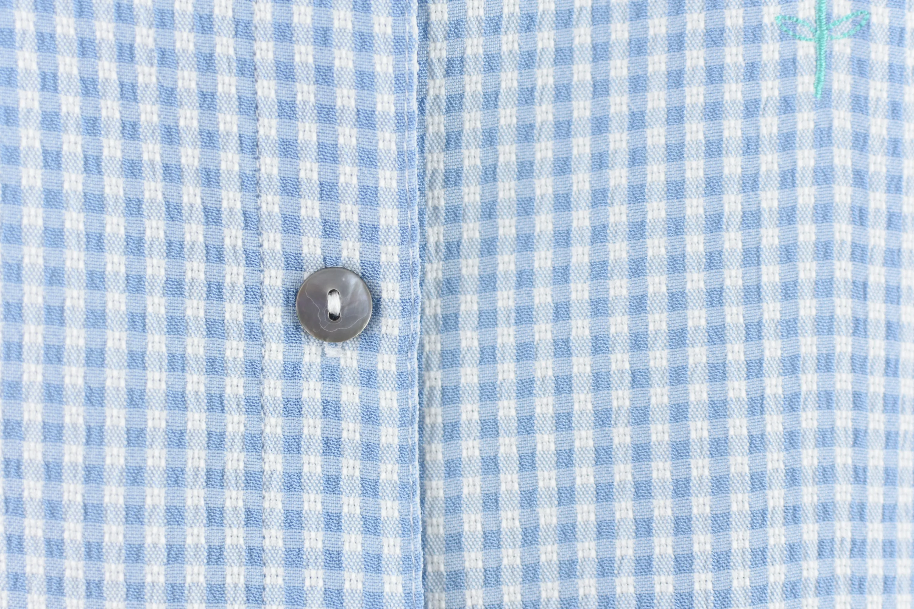 90s Blue & White Gingham Collared Blouse Small