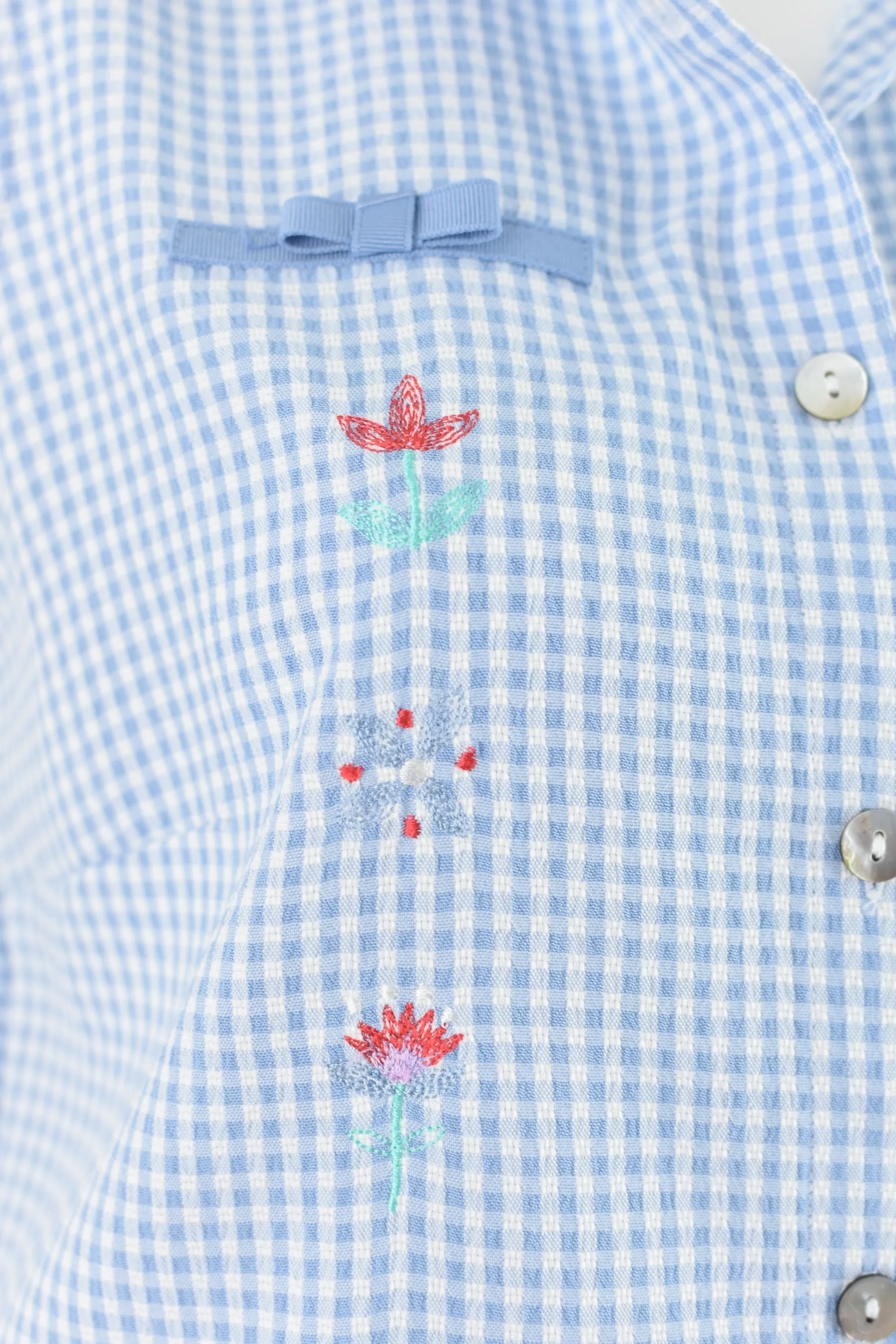 90s Blue & White Gingham Collared Blouse Small