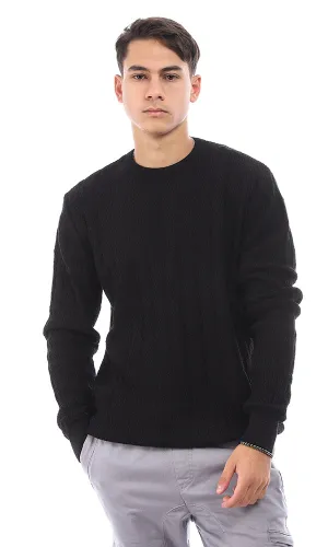 96260 Acrylic Round Neck Cotton Pullover - Black