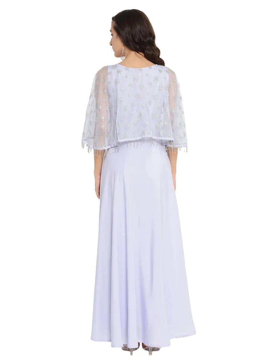 Ahalyaa Women Blue & Silver Printed Maxi Dress