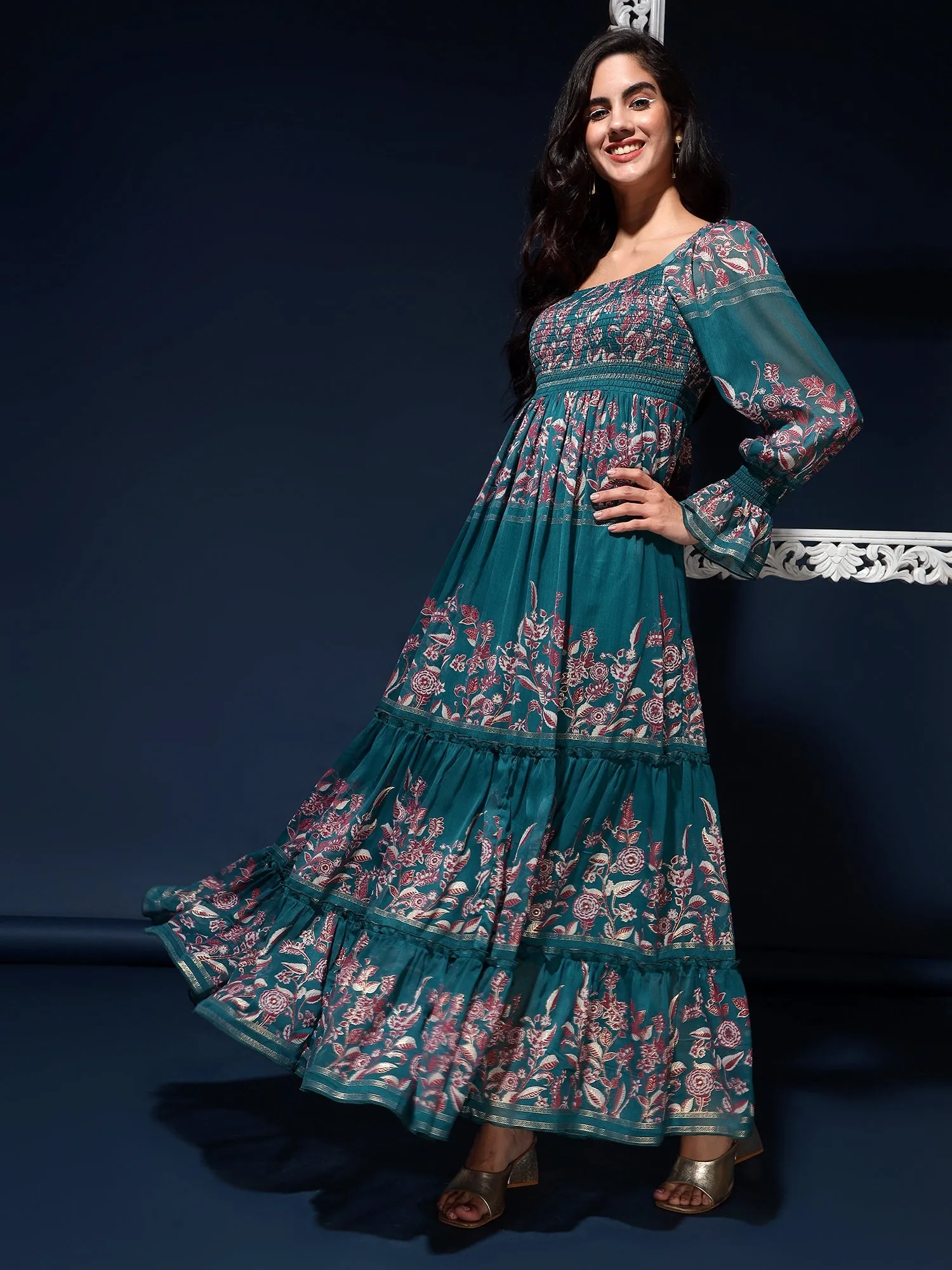 Bottled Blossoms Floral Chiffon Maxi Dress