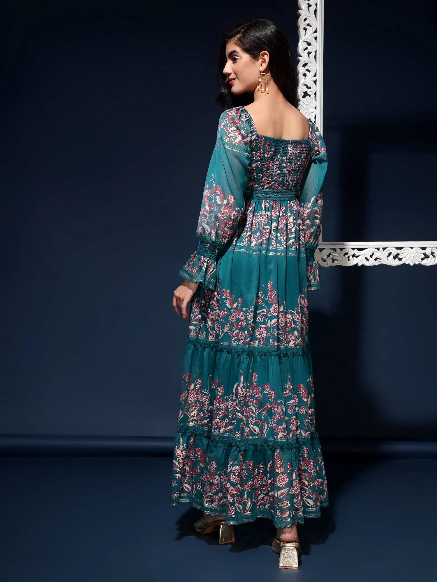 Bottled Blossoms Floral Chiffon Maxi Dress
