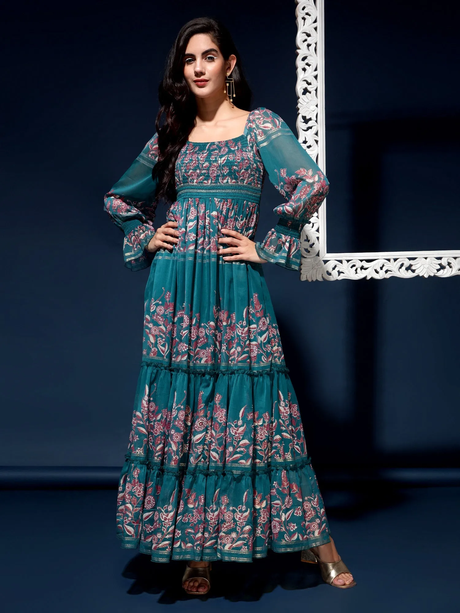 Bottled Blossoms Floral Chiffon Maxi Dress