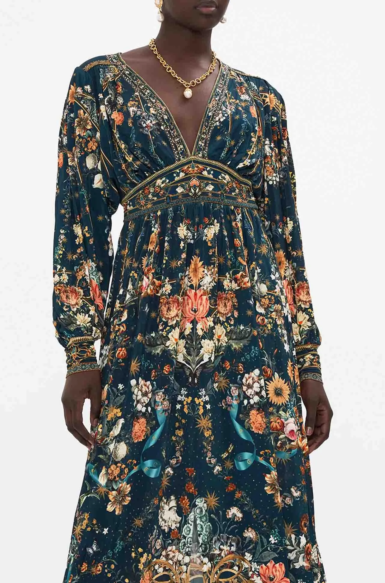 Camilla - She Who Wears The Crown V Neck Waisted Jersey Dress