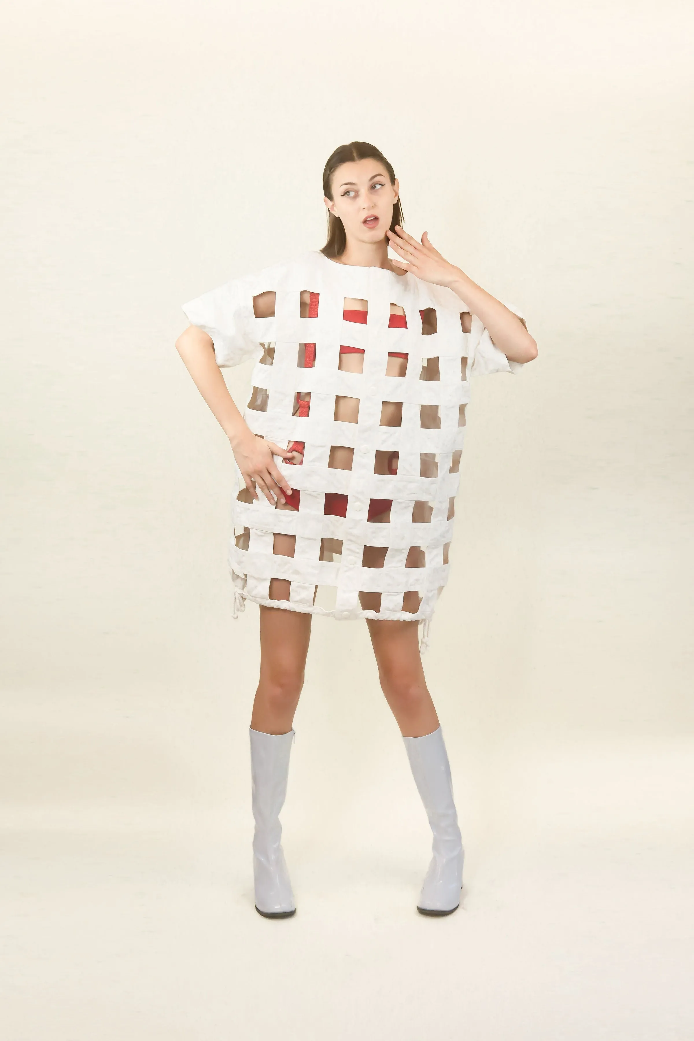 Courreges Large White Cage Draw String Coat