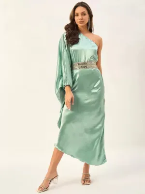 Light Green One Shoulder Kaftan Dress