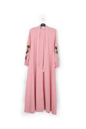 Light pink sequin-embroidered maxi dress