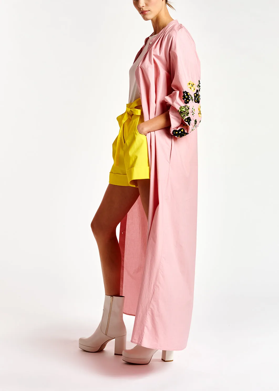 Light pink sequin-embroidered maxi dress