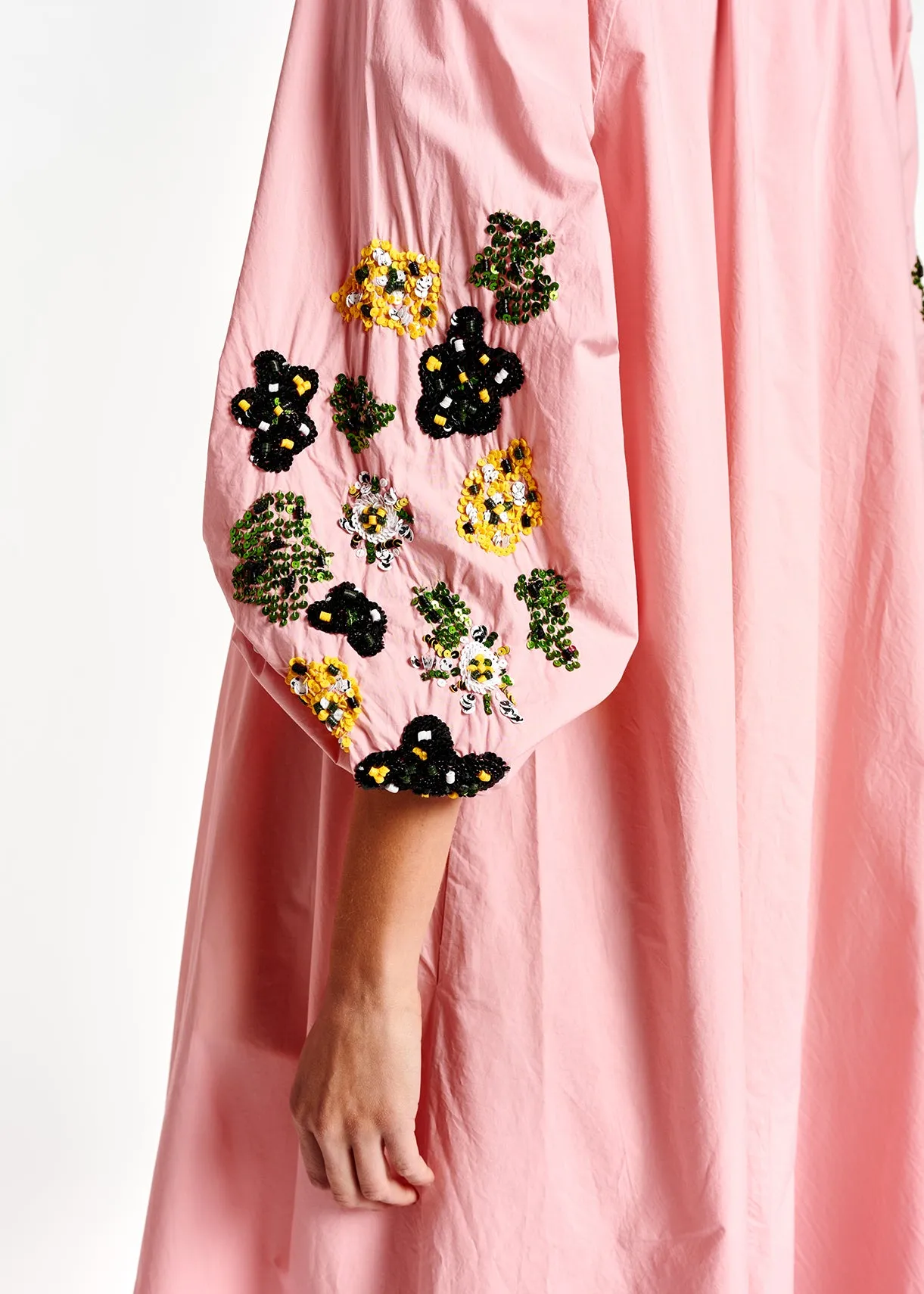 Light pink sequin-embroidered maxi dress
