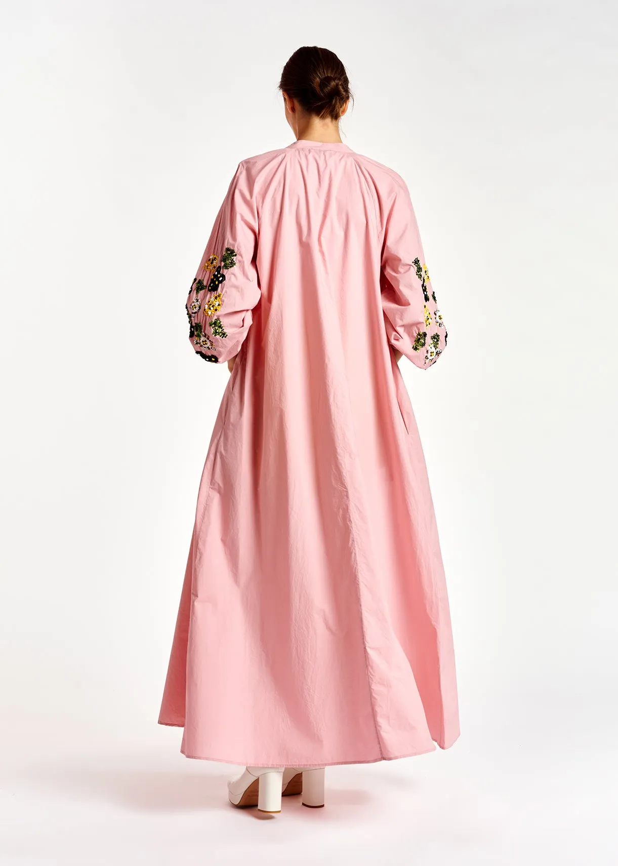Light pink sequin-embroidered maxi dress