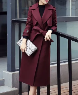 Long Wool Coat With Turn-Down Collar