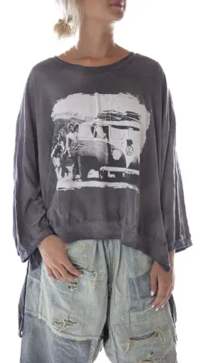 Magnolia Pearl Cotton Jersey Oversized Hi Lo Baja Surf Francis Pullover T with Distressing and Fading