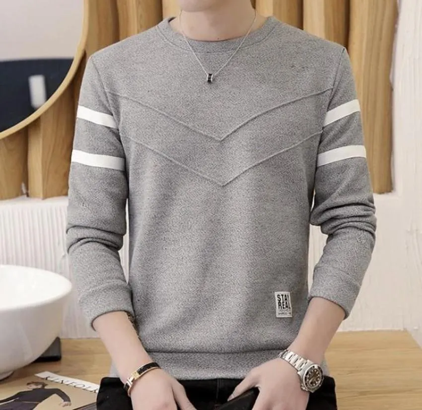 Mens Round Neck Dual Stripe Sweater