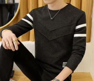Mens Round Neck Dual Stripe Sweater