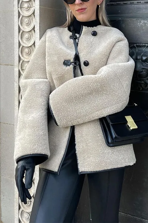 Mixiedress Button Down Pocketed Faux Fur Fleece Coat