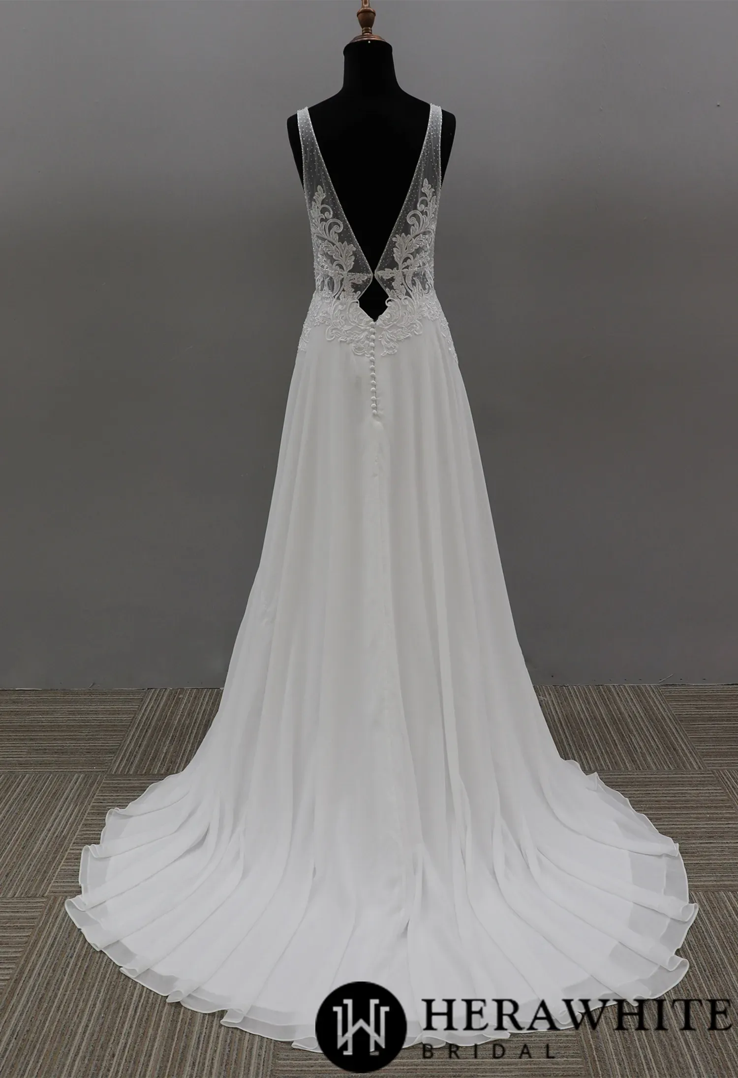 Modern A-line Wedding Dress with Floral Lace Bodice