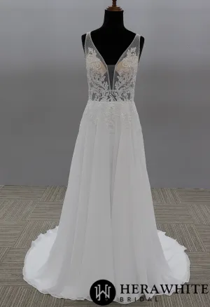 Modern A-line Wedding Dress with Floral Lace Bodice