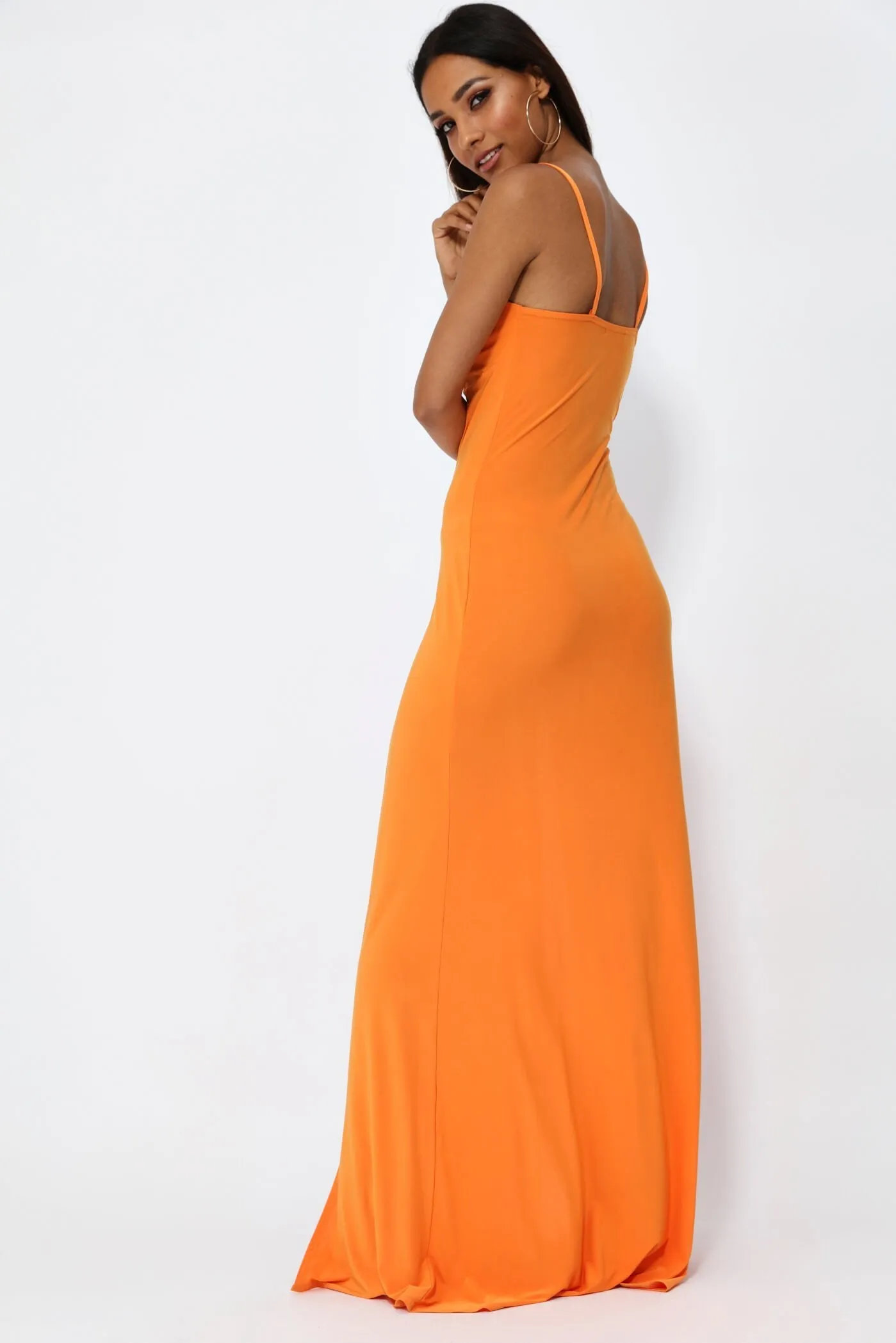 Orange Strappy Slinky Maxi Dress