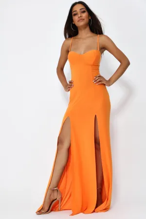 Orange Strappy Slinky Maxi Dress