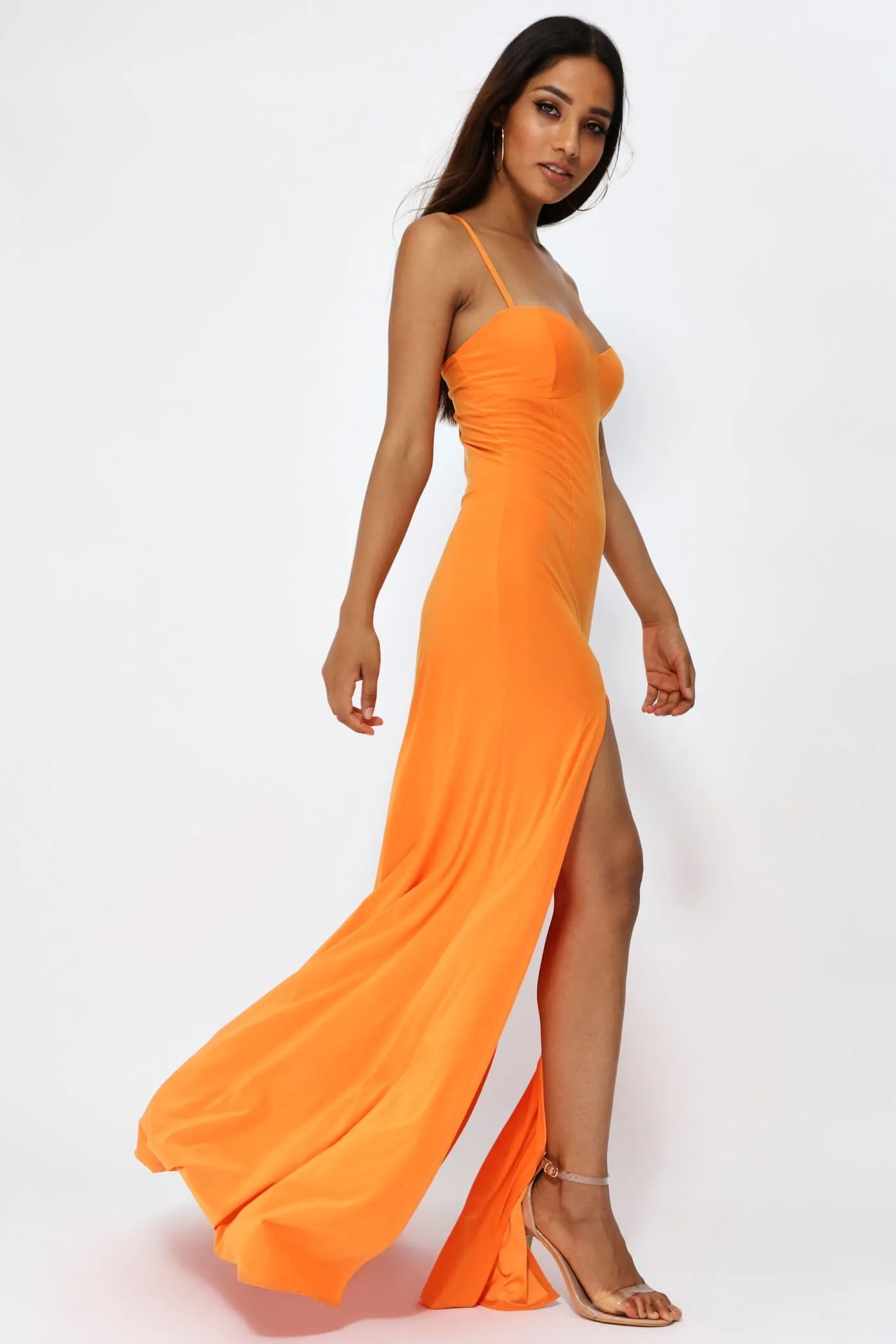 Orange Strappy Slinky Maxi Dress