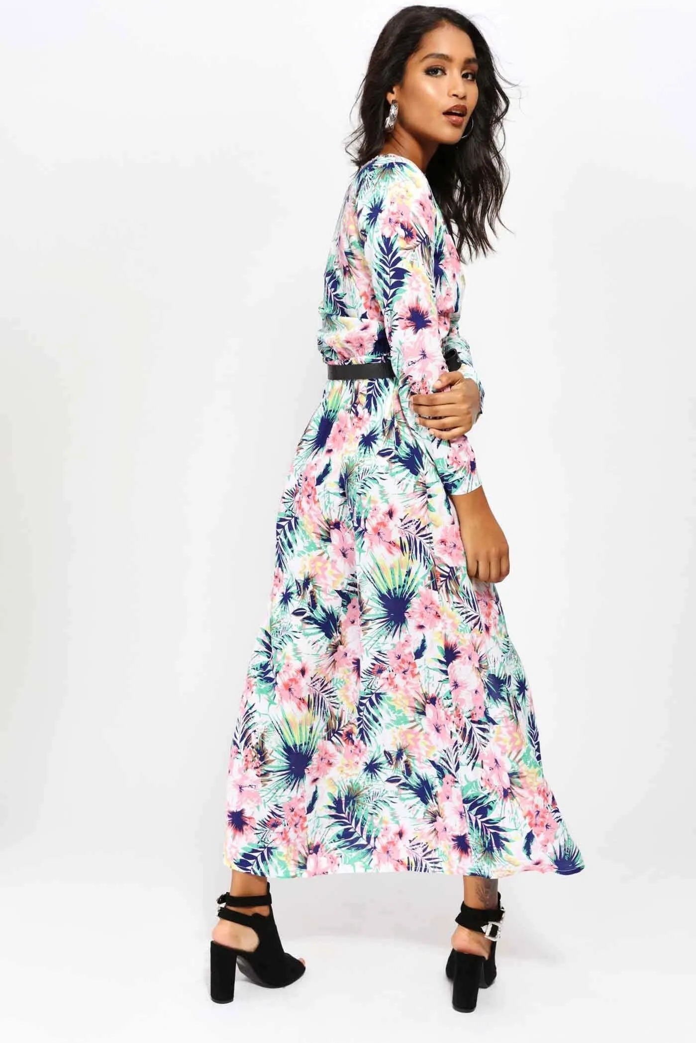 Pink Floral Long Sleeve Maxi Dress