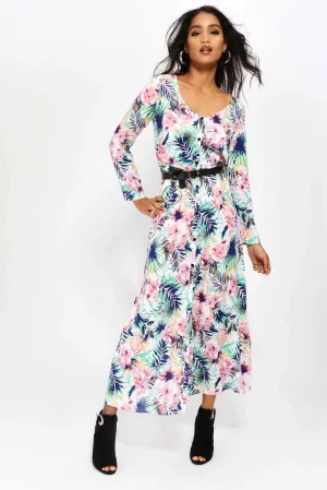 Pink Floral Long Sleeve Maxi Dress