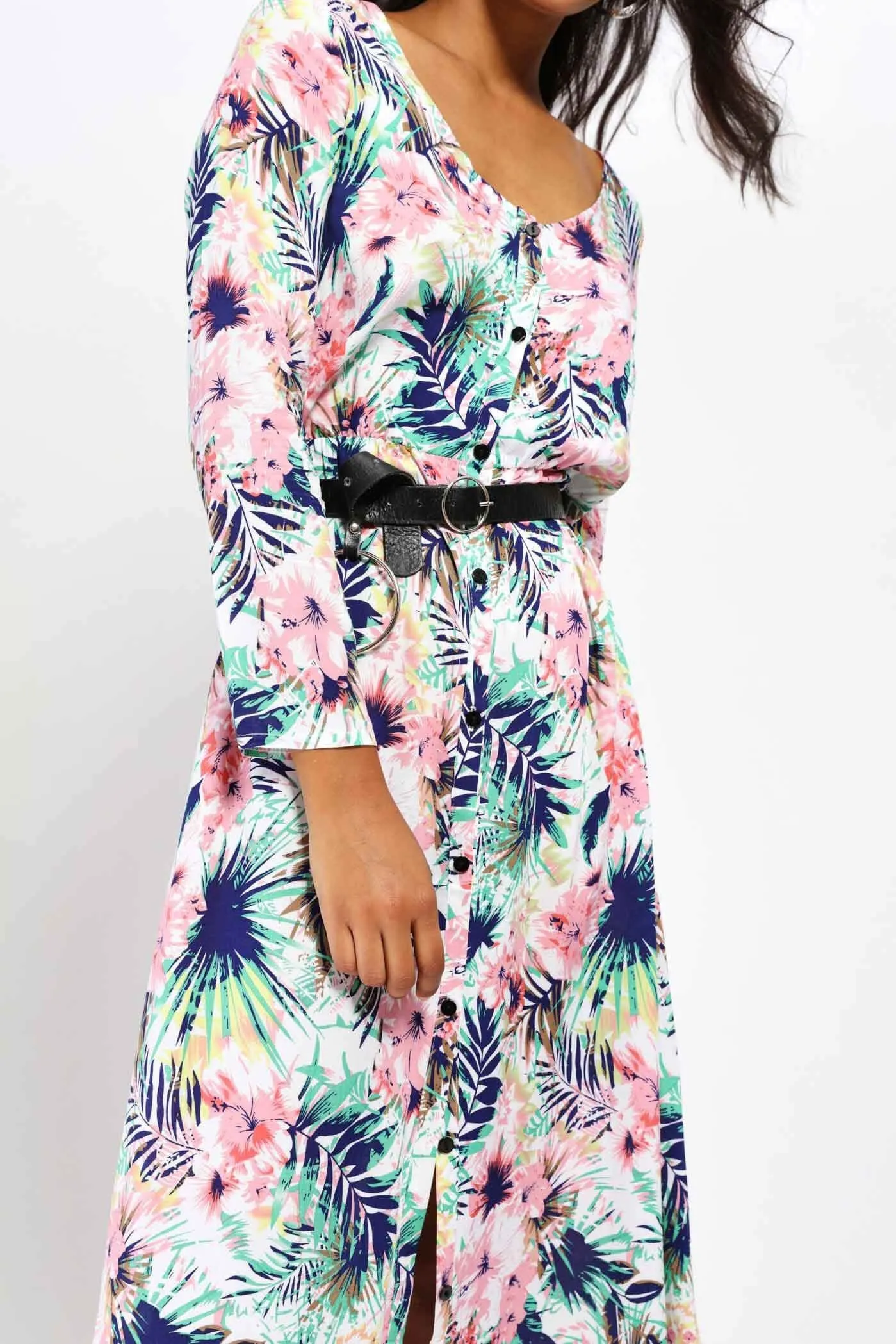 Pink Floral Long Sleeve Maxi Dress