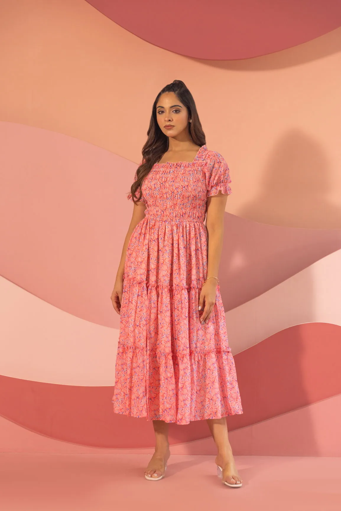 PINK SMOCKED MAXI