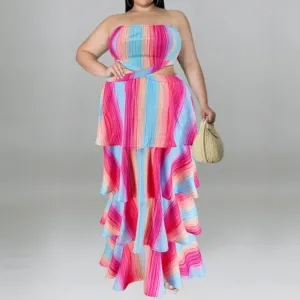 Plus Size Strapless Ruffled Cut Out Maxi Dress