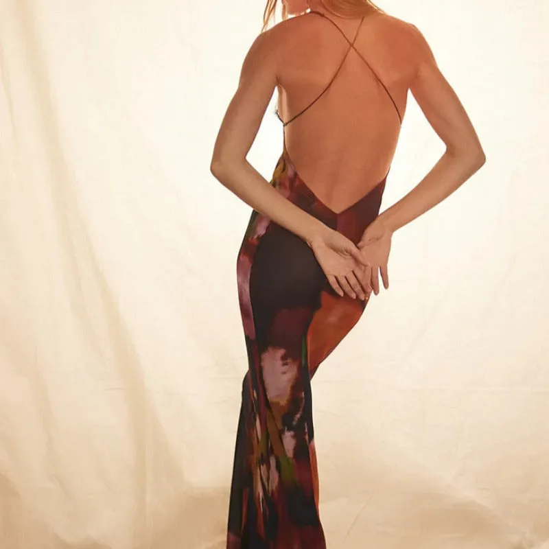 Printed Lace Detail Maxi Dress