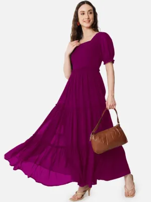 Royal Maroon Enchantment Square Neck Georgette Dress