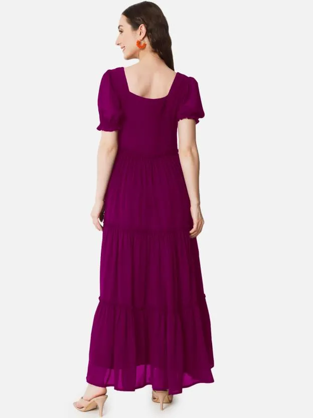Royal Maroon Enchantment Square Neck Georgette Dress