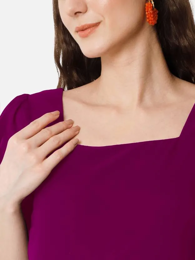 Royal Maroon Enchantment Square Neck Georgette Dress