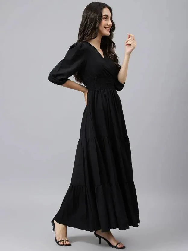Sapphire Sky Symphony V-Neck Rayon Dress