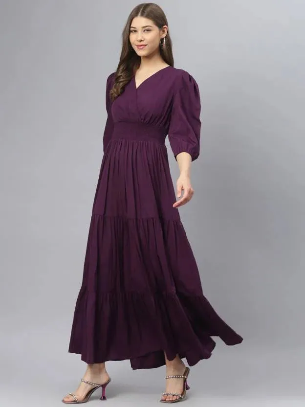 Sapphire Sky Symphony V-Neck Rayon Dress