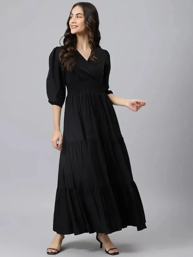 Sapphire Sky Symphony V-Neck Rayon Dress