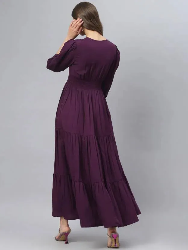 Sapphire Sky Symphony V-Neck Rayon Dress