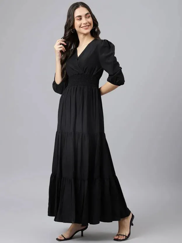 Sapphire Sky Symphony V-Neck Rayon Dress