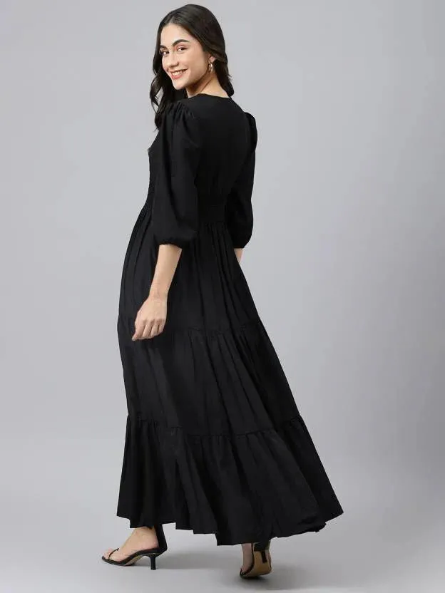 Sapphire Sky Symphony V-Neck Rayon Dress