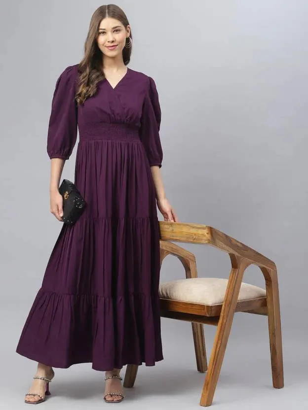 Sapphire Sky Symphony V-Neck Rayon Dress