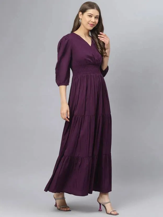 Sapphire Sky Symphony V-Neck Rayon Dress