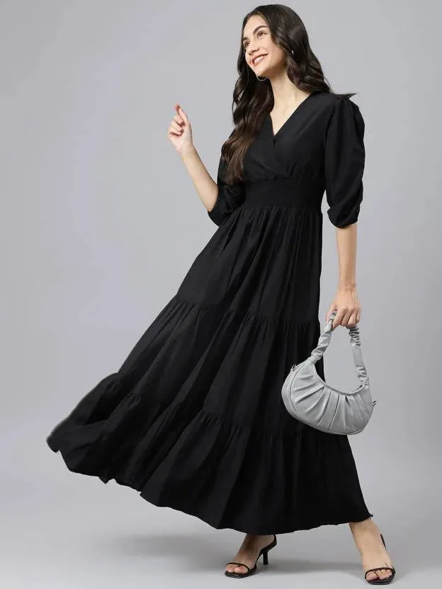 Sapphire Sky Symphony V-Neck Rayon Dress