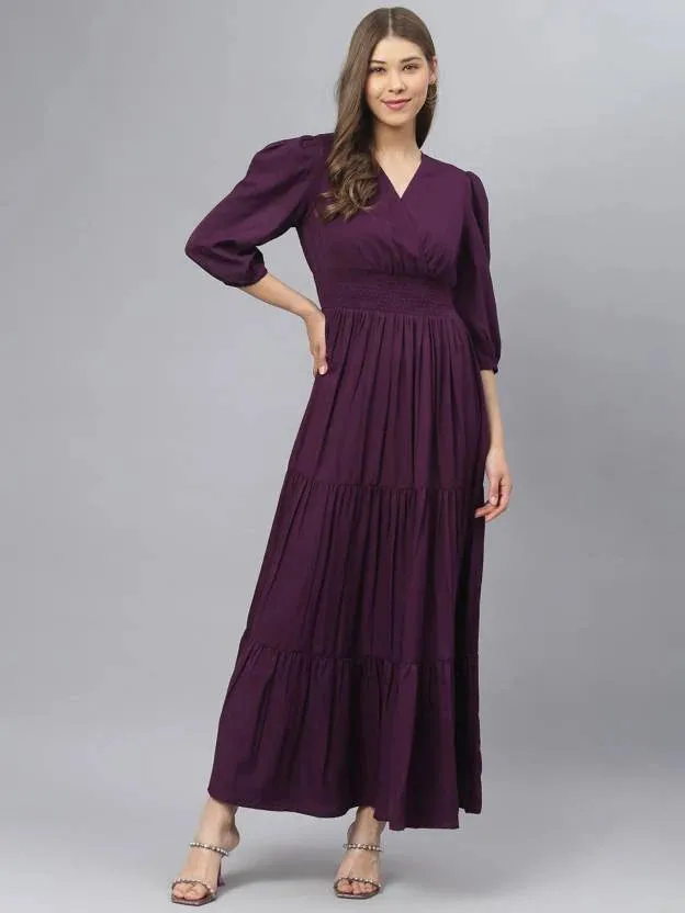 Sapphire Sky Symphony V-Neck Rayon Dress