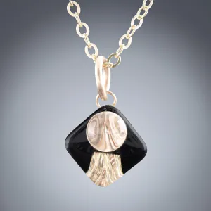 Small Black and Gold Art Deco Inspired Pendant Necklace in 14K Yellow and Rose Gold Fill